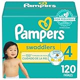 Pampers Pañales Swaddlers Absorbentes Talla 4 (7-15 kg), 120 Unidades, Mantienen al Bebé Seco y Cómodo