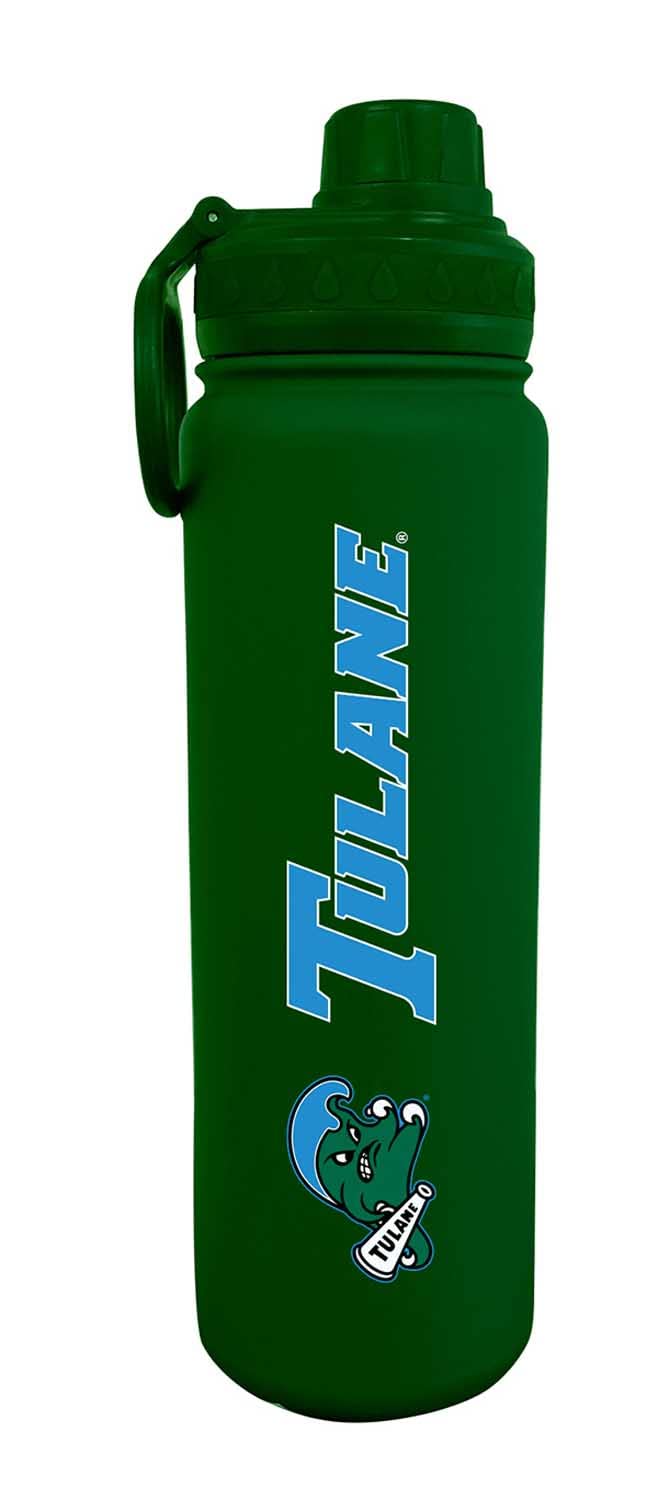 Campus Colors NCAA Stainless Steel Water Bottle - Twist on cap - 24 oz - Carry Clip - Keeps Your Drinks Hot or Cold for Hours (Tulane Green Wave -