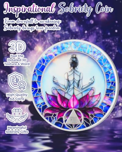 Image of CHURYUML Lotus Meditation 8 Year Sobriety Coin - Empowering Sobriety Gifts for Women, Eight Year AA Coins Recovery Medallions Sober Chip Women in Recovery Affirmation Token Alcoholics Anonymous Gifts