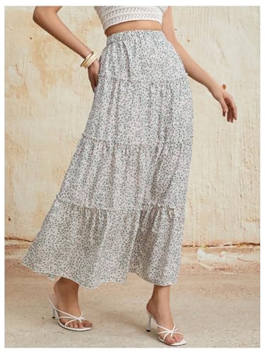Verdusa Women's Floral Print Elastic High Waist Pleated Ruffle Flowy Long Skirts4