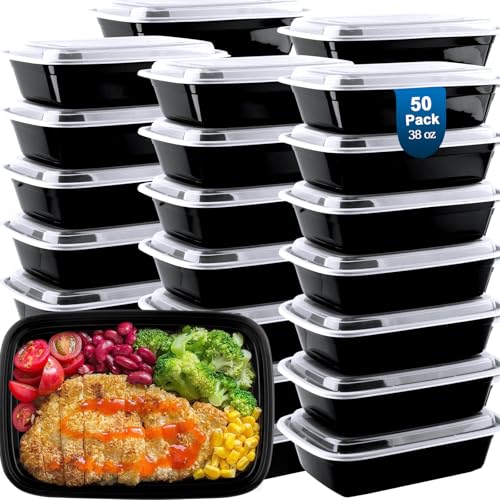 vivigu 50 Pack Meal Prep Containers 38 oz, Leakproof To Go Food Containers, Disposable & Reusable Food Prep Containers for Takeout, Food Storage Containers BPA-Free, Microwave/Dishwasher/Freezer Safe by vivigu - Used condition - US$21.99