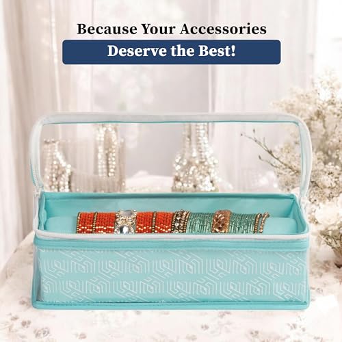 Image of HomeStrap Cotton Single Rod Bangle Box with Transparent Top | Waterproof, Dustproof Organizer for Bangles, Chudis, Bracelets, Watches & Jewellery | Compact Storage Organizer | Sea Green| Pack of 1