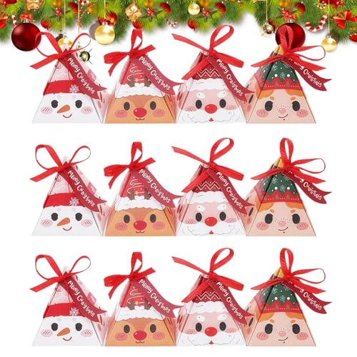 クリスマスお菓子ボックス,16個 赤いリボン付き | クリスマスお菓子ギフトバッグ - ロリポップ ビスケット カップケーキ ブラウニー ドーナツ スナック ペストリー 家族 友達 隣人用