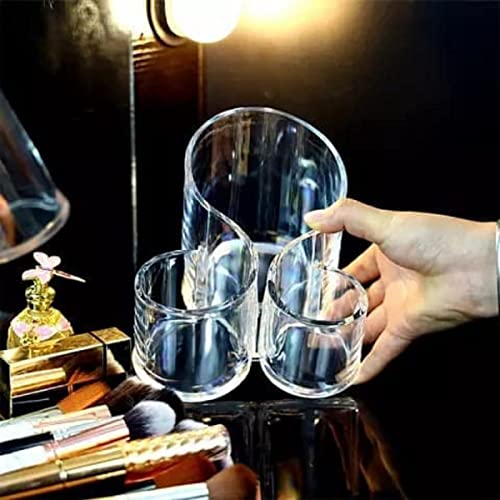 Image of Acrylic Makeup Brush Holder | 3 Compartment Cosmetic Organizer for Brushes, Comb, Eyeliner, Lipstick & Stationery | Transparent Vanity Storage Box for Dressing Table & Bathroom