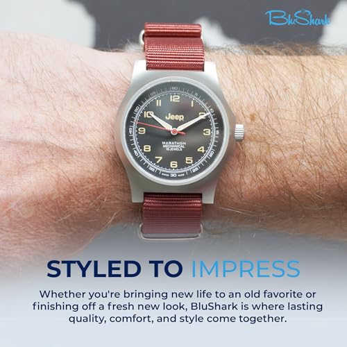 Image of BluShark - Original Collection Military-Style Waterproof Watch Strap, Fits All Timepiece Brands, Durable Nylon Wristwatch Accessories with Stainless Steel Buckle - 18mm, 20mm, 22mm & 24mm Watch Bands