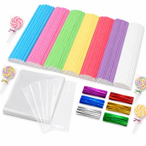 600ct Lollipop Cake Pop Kit Including 200 Sticks, 200 Bags 3'' x 4'' (7.6 x 10.2cm) and Twist Ties, Candy Wrappers Accessories Set