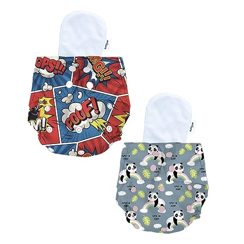 Image of Bumtum Baby Diaper | 0-3 Yrs Baby Freesize | Pack of 2, New Born Baby Diaper, Cloth Diaper, Waterproof Reusable Diaper, 5hrs Absorbency, Washable, Cotton Soaker, Extra Soft (Panda & Poof)