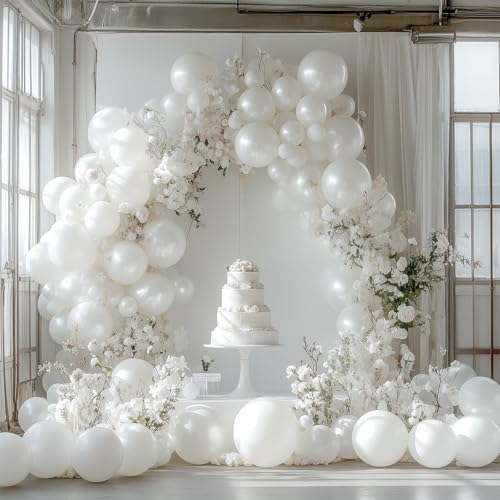 Image of PartyWoo Pearl White Balloons 101pcs 12 Inch Metallic White Latex Balloon for Anniversary Retirement Wedding Graduation Baby Shower Birthday Gender Reveal Engagement Tea Party Decorations White-Z30