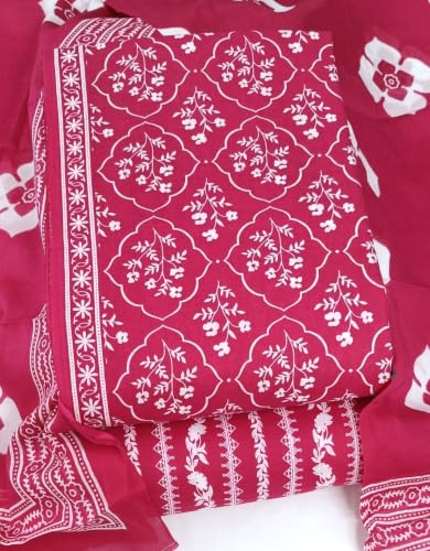 Image of DRAVINAM Trends Women's Premium Cambric Cotton Jaipuri Printed Unstitched Salwar Suit Dress Material with Mulmul Cotton Dupatta