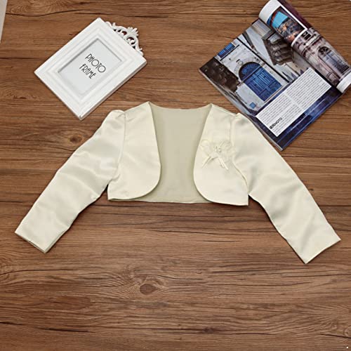 Kids Girls Long Sleeve Bolero Shrug Jacket Cardigan for Formal Dress Wedding Party Flower Sweater Dress Cover Up Beige 9-12 Months3