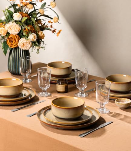 Image of TheTerra Ceramic Dinnerware Set for 6, 18-Piece Plates and Bowls Set