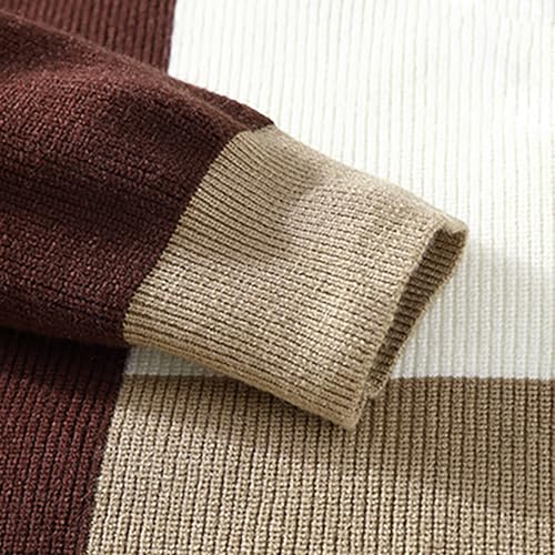 Cambkatl Cozy Color Block Sweater for Men Loose Crewneck Pullover Casual Long Sleeve Warm Winter Knitted Jumper Tops4