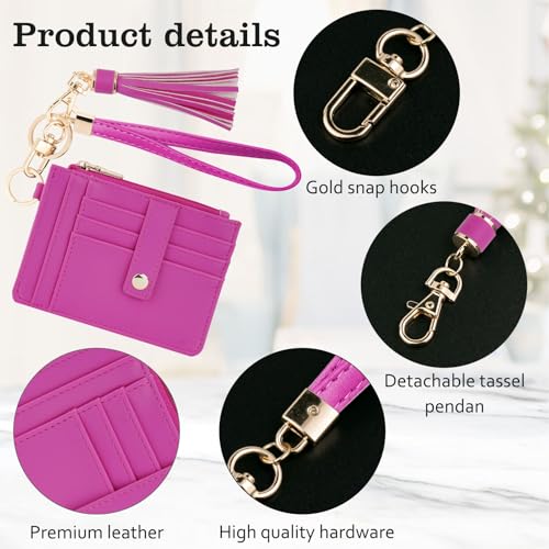 Image of KNGITRYI Small Wristlet Wallets for Women RFID Credit Card Holder Wallet Keychain Wristlet Wallet Credit Card Wallets for Women (Hot Pink)