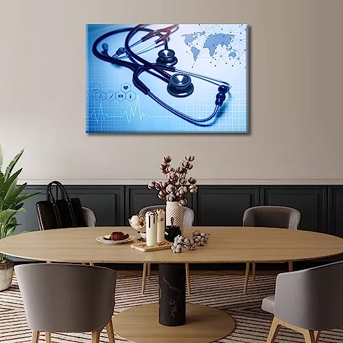 Image of TUMOVO Medical background Artwork Wall Art for Living Room 1 Pieces Stethoscope Poster Wall Decor for Bedroom Medical Contemporary Home Decor Framed Ready to Hang, 24 inch Wx36 H