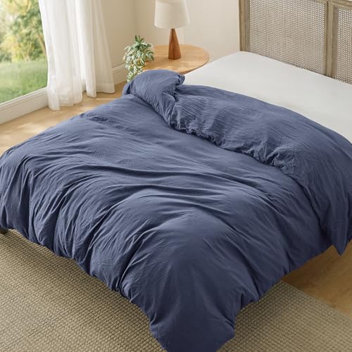 Bedsure Navy Blue Duvet Cover King Size Only - Prewashed Cotton-Like Polyester Extra Soft All Season...
