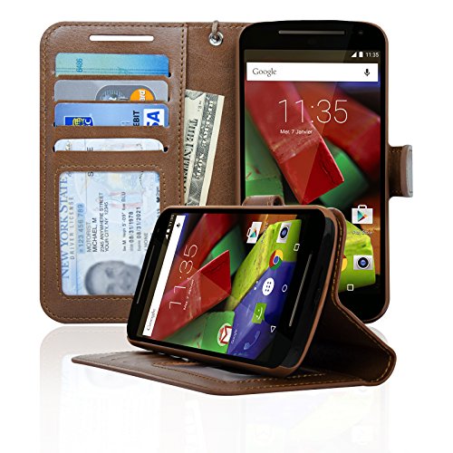 navor Folio Wallet Case for Motorola Moto G [2nd Gen] 4 Card Slots, Money Pocket (Brown)