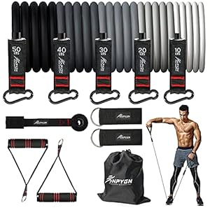 Resistance Band, Exercise Bands with Handles, Workout Bands, Fitness Bands with Door Anchor and Ankle Straps, for Heavy Resistance Training, Physical Therapy, Shape Body, Yoga, Home Workouts Set