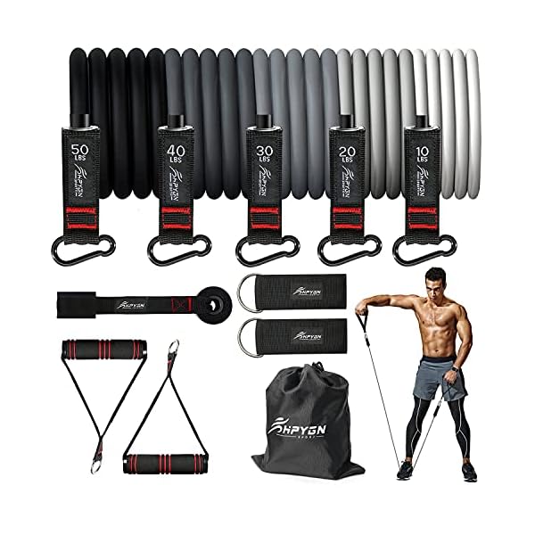 Resistance Band, Exercise Bands with Handles, Workout Bands, Fitness Bands with Door Anchor and Ankle Straps, for Heavy Resistance Training, Physical Therapy, Shape Body, Yoga, Home Workouts Set