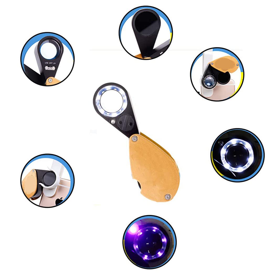 Mini lupa 30X Składana kieszonkowa lupa z diodami LED i światłem UV, podświetlana lupa jubilerska do lutowania, kontroli, monet, biżuterii, lupa Expl B Beauty Comes