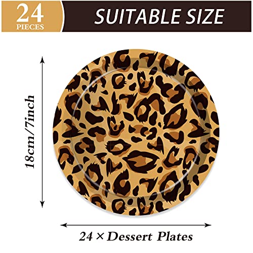 Oxylipo MM092-7 Inch Safari Leopard Animal Print Dessert Paper Plates Jungle Animals Leopard Round Disposable Dinner Paper Plates Set Leopard Texture Theme Paper Plates Baby Shower Birthday Party Supplies thumb #2