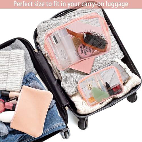 Tbestmax 4 Packs Cosmetic Bags Clear Makeup Bags Portable Travel Toiletry Bags Waterproof Cosmetic Organizer Pink(2M + 2L)4