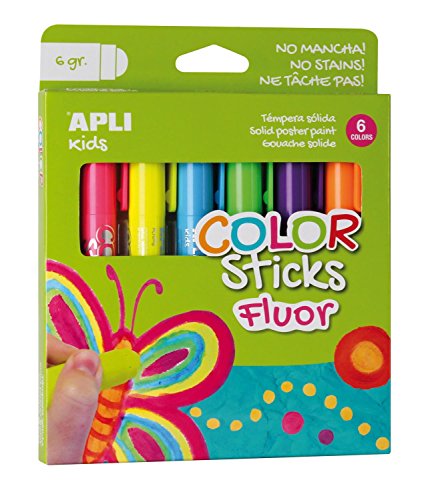 APLI Kids 14404 - Color Sticks Fluor - Témperas sólidas para niños, 6 u.