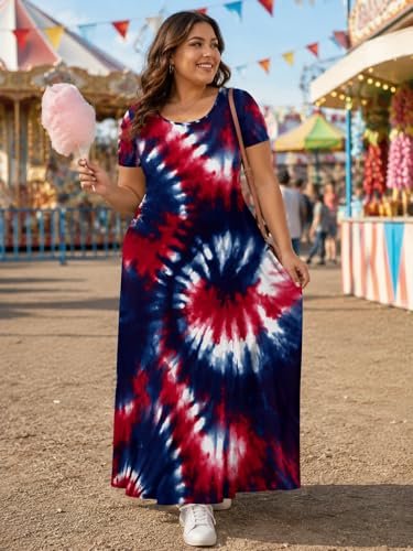 Image of SUZONANA Plus Size Dresses for Women Summer Casual Maxi Dress Short Sleeve Loose Vacation Dress