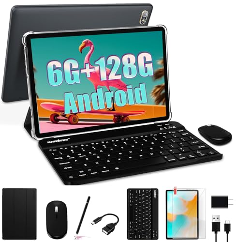 Image of kinstone 10.1 inch Android 2-in-1 Tablet with Keyboard, Mouse-Case, 6GB+128GB (1TB Expandable), Octa-Core Fast Processor, Dual-Band Wi-Fi, Ideal for Study, Work-Entertainment, 6000mAh Battery, GPS