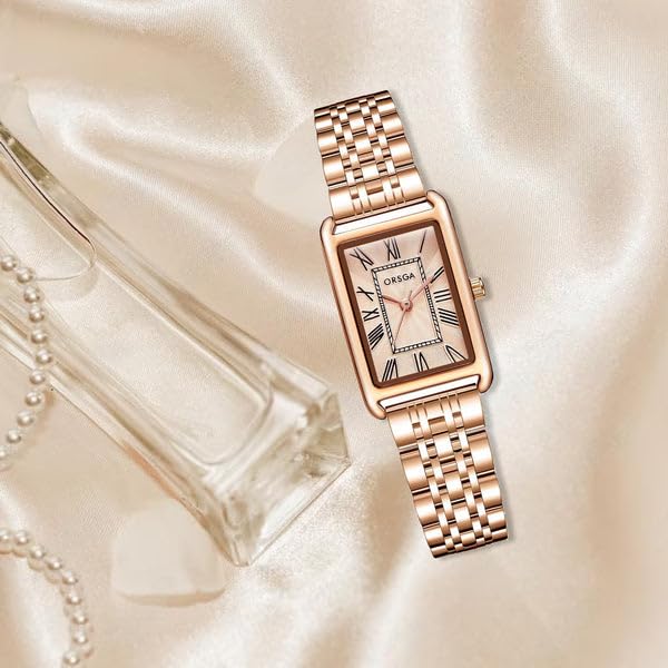 Image of ORSGA Lucid Ladies Watches Rectangular Analogue Quartz Watches for Women Waterproof Fashion Girls Dress Wrist Watches Classic Retro, Elegant Gifts for Women