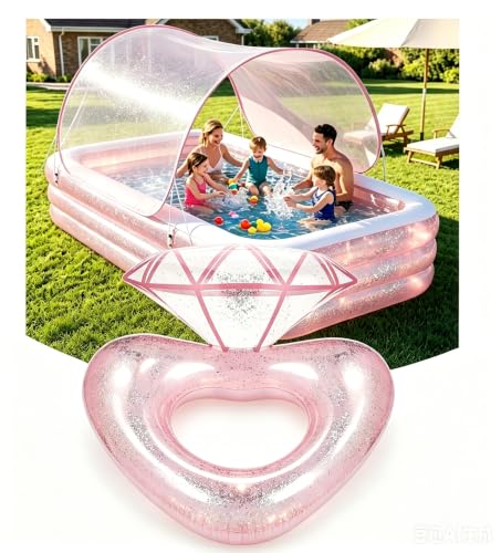 Image of MoKo Inflatable Swimming Pool with Canopy, Large Blow Up Pool with Shade for Adults Kids Kiddie Toddler, 102 inch x 65 inch x 23 inch Big Foldable Family Above Ground Pools for Backyard Garden