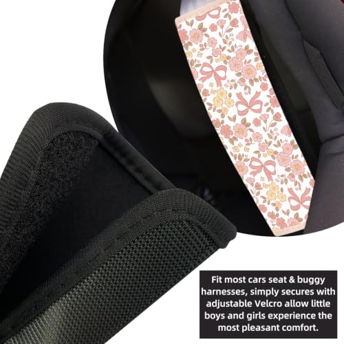 Image of Seat Belt Cover for Kids, Seat Belt Pad for Boys Girls, Car Seat Straps Shoulder Pads for Kids, Kid's Seat Belt Cushion, Shoulder Strap Pad, 1 Piece (Cute Flower Bow)