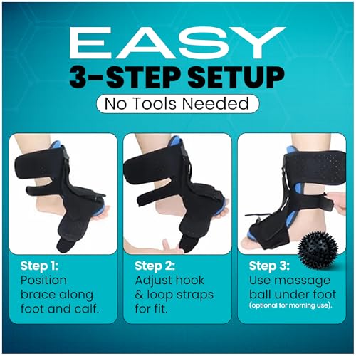 Image of Plantar Fasciitis Night Splint for Women & Men - Soft Adjustable Foot Brace for Heel and Arch Pain Relief - Includes Massage Ball