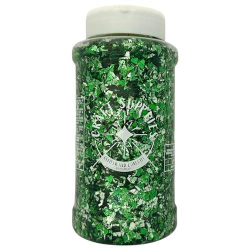 Large 400g Shaker Jar of Chunky Green Glitter for Resin or Crafts, Nail Art