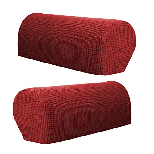 PETSOLA El Paquete De 2 Reposabrazos De Sofá Cubre Protectores con Diseño De Franela A Cuadros - Vino Rojo