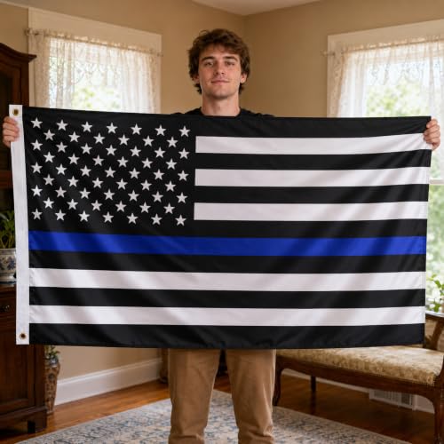 Image of AhfuLife 2pcs Thin Blue Line American Flag 3x5 Ft for Outside