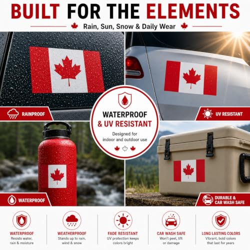 Image of Canadian Flag Vinyl Flag Stickers, Car Decals, Waterproof Indoor Outdoor, Laptop Stickers, Car Bumper, Canada Flag, 5 x 3 Inches, Set of 3