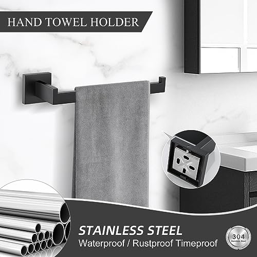 Image of Turs 4-Piece Bathroom Hardware Set Towel Bar Toilet Paper Holder Towel Ring and Towel Hook, Matt Black SUS 304 Stainless Steel Wall Mounted