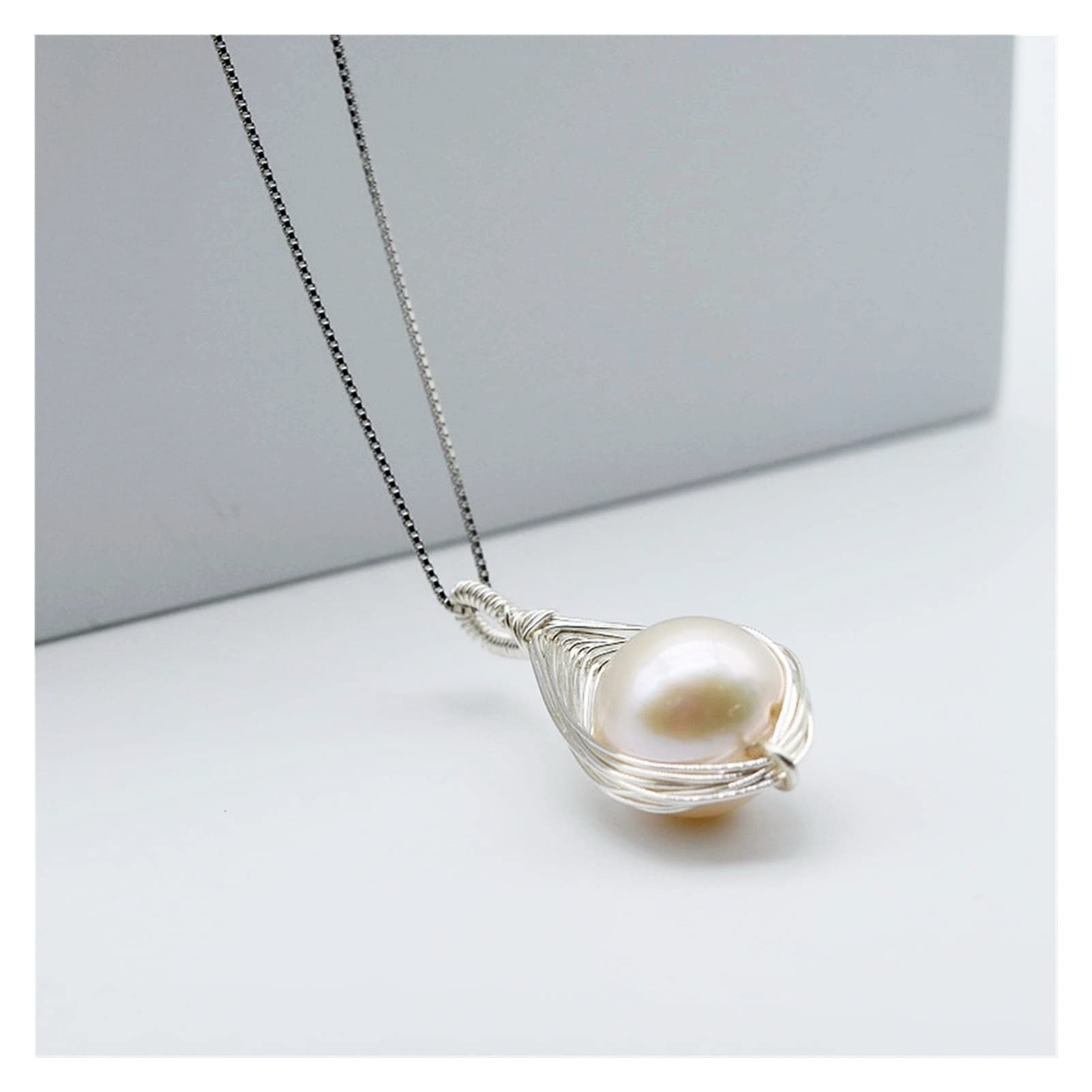 Collana con ciondolo da donna, perla d'acqua dolce bianca naturale, argento sterling 925, gioielli fatti a mano e personalizzati Collane da donna