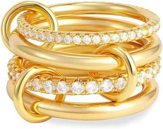 bling queen Gold Stackable Rings for Women Multi Link Connected Chunky Interlocking Eternity Statement CZ Band Thumb Ring Non Tarnish-picture-4