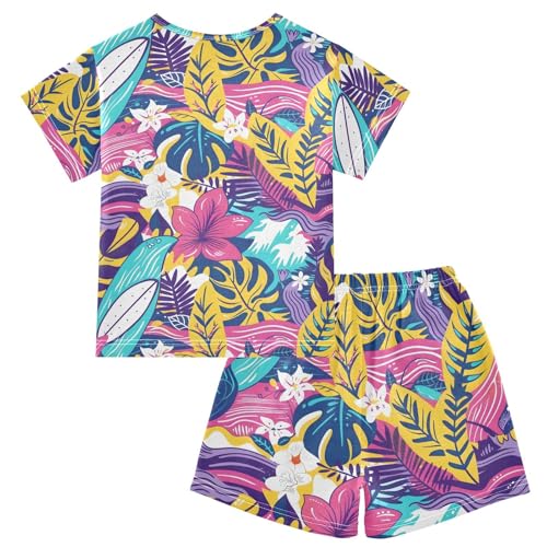 ALAZA Palm Leaf Tree Yellow Pajamas Short Sleeve 2 Piece Sleepwear Top and Bottom Pajama Set Unisex2