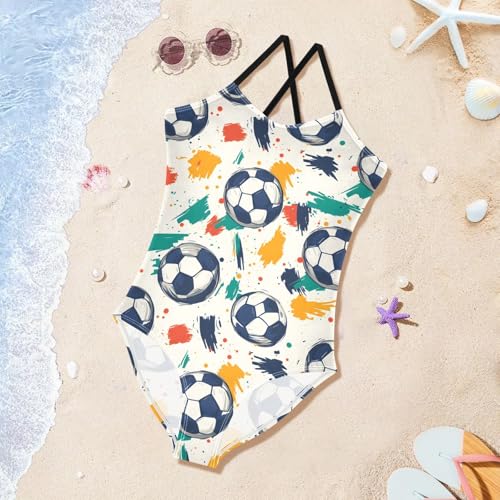 Soccer Pattern Girls One Piece Swimsuits Quick Dry Beach Swimwear Bathing Suit3