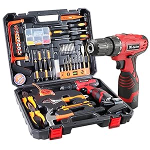 Tool Set with Drill, 108Pcs Cordless Drill Household Power Tools Set with 16.8V Lithium Driver Claw Hammer Wrenches Pliers DIY Accessories Tool Kit