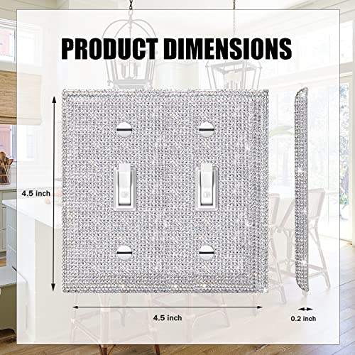 Image of 2 Pcs Shiny Silver Rhinestones Wall Plate Cover, Double Gang Toggle Outlet Covers, Bling Light Switch Cover