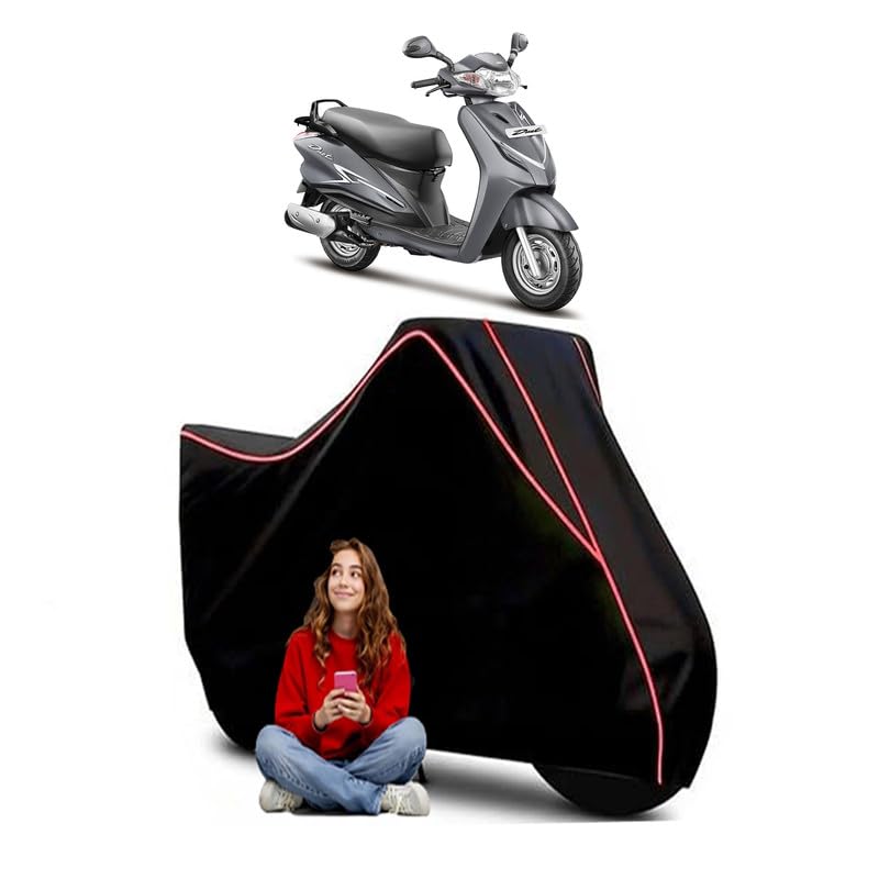 Image of Duet BS6 Scooty Bike Cover Water Resistant Outdoor Use Universal Fit Scooters Motorcycles Heavy Duty UV Protection Dust Rain Scratch Resistant Elastic Bottom Black Blue Piping