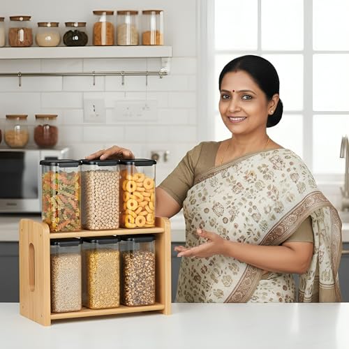 Image of ThAgan 6 Pcs Airtight Kitchen Storage Containers Set, 1100ml Stackable Food Organizers for Pantry, BPA-Free Clear Plastic Containers with Secure Lids for Grains, Snacks & Dry Food