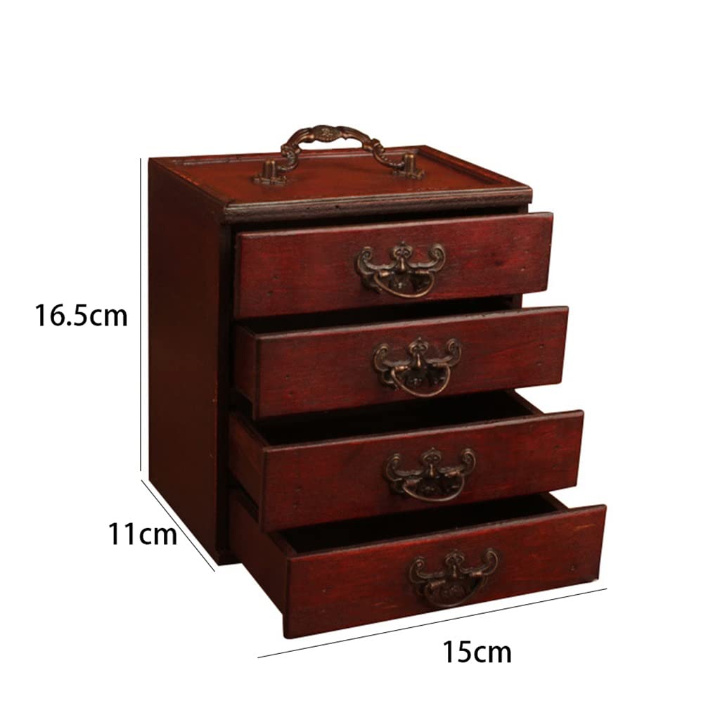 Portagioie retrò Classico per Donna, 4 cassetti, Fatto a Mano, Antico, Grande capacità, in Legno, Portatile, Regalo per Donna