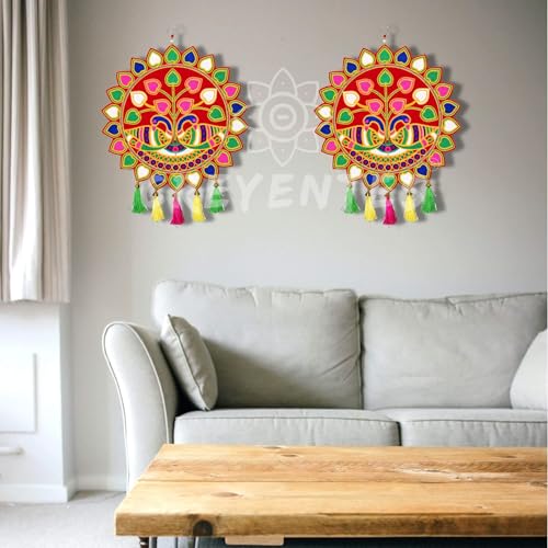 Image of CREYENTES Traditional Handmade Toran Latkan Todala, Gujarat Special (Set of 2 Pieces) Thoranam, Door Decor, Wall Hangings, Wedding Decoration, Diwali, Temple, Embroidery Work