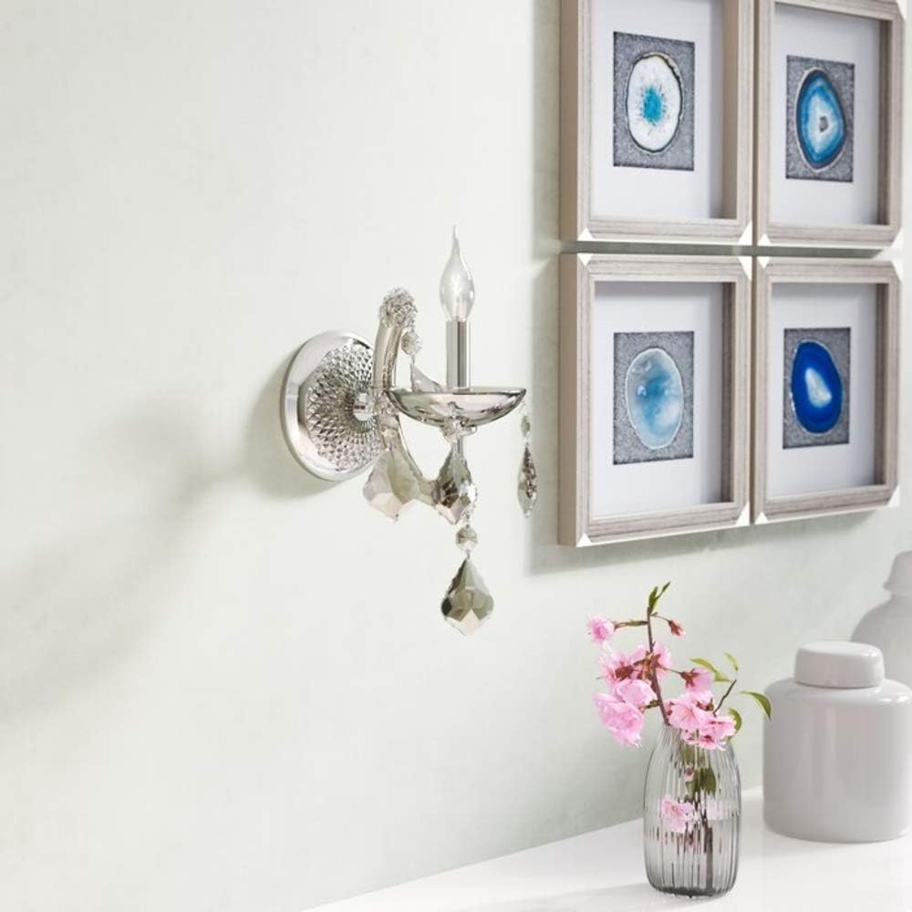 New Arrivals Worldwide Lighting Lyre Collection 1 Light Chrome Finish and Golden Teak Crystal Candle Wall Sconce 6 W x 14 H Small