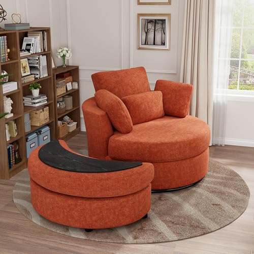 Sillón giratorio cómodo naranja espuma madera miniatura 7