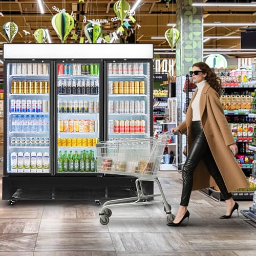 Commercial Beverage Refrigerator with 3 Glass Doors 56 Cu.ft Display Merchandiser Cooler Bar Black Drink Fridge for Convenience Stores, Supermarkets,Bars,Offices - Image 3